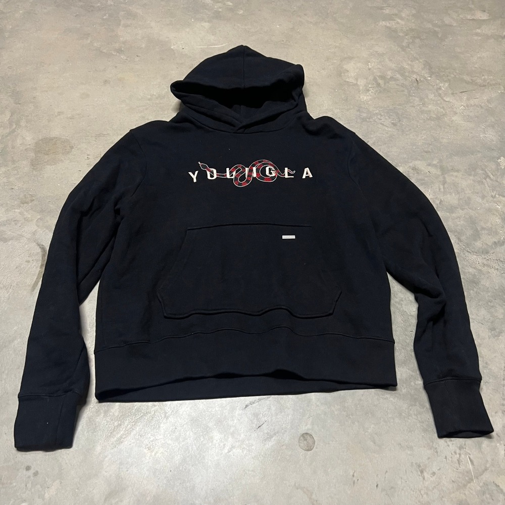 YoungLA Mens Model 510 Snake Logo Hoodie Black Cotton Sweatshirt Large